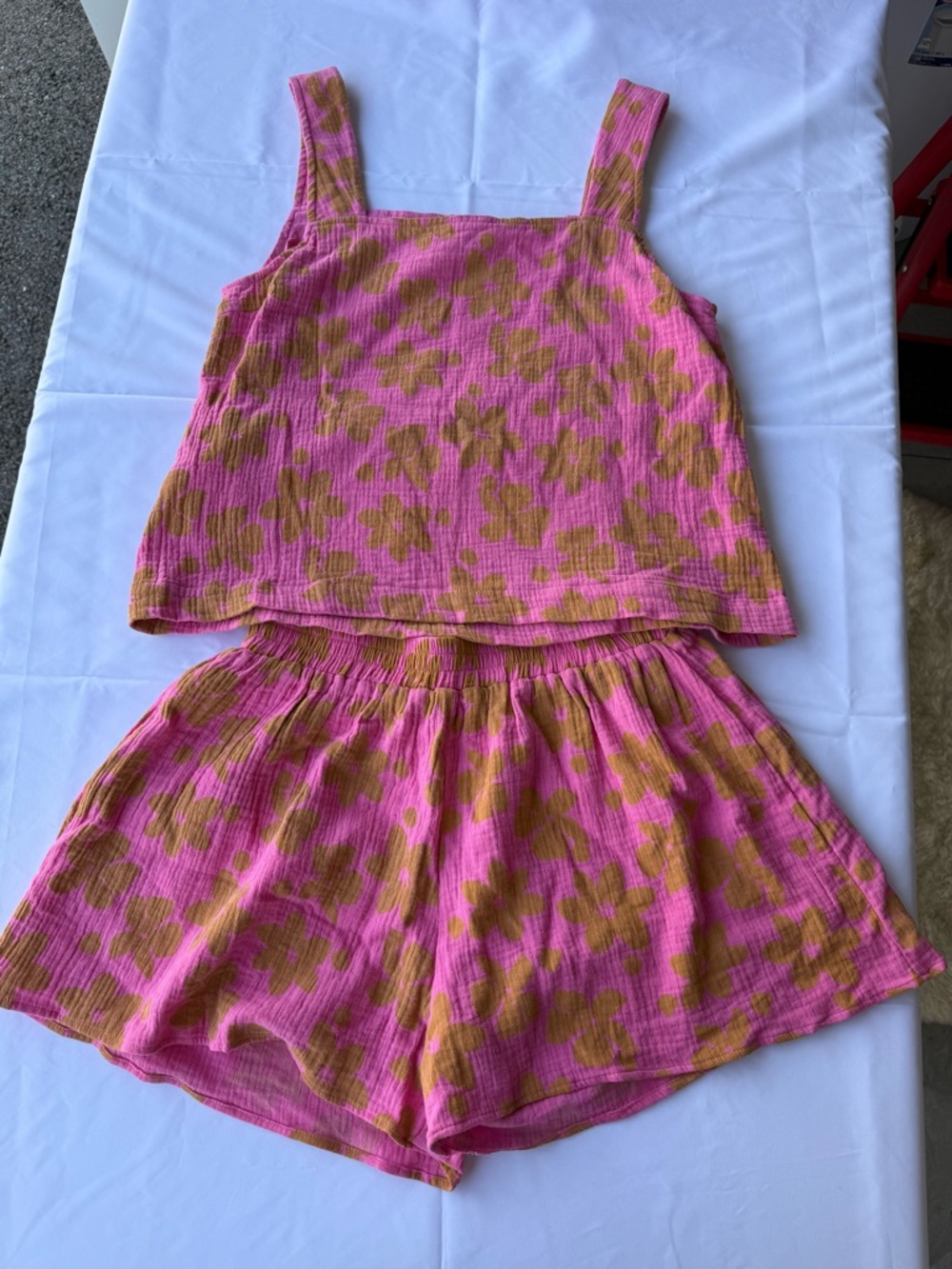 Wishlist Apparel Pink Floral Matching Set – Cotton Crop Tank + Shorts – Size M